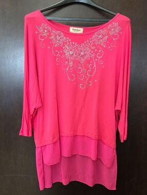 BAMBOO Hot Pink Rhinestone Embellished Layered Tunic
